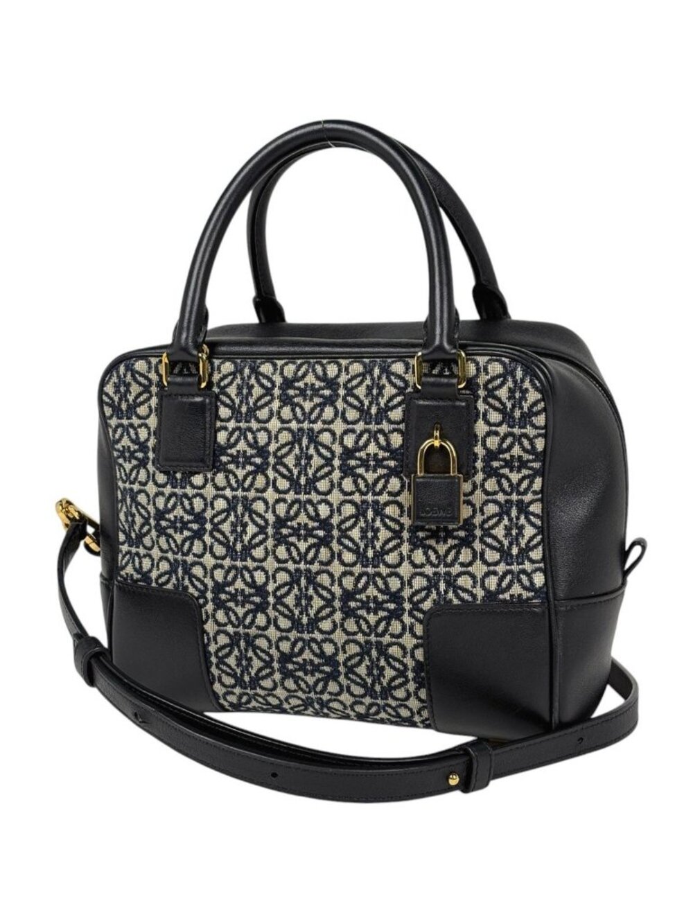 Loewe Handbag Amazona 19 Square Bag 2-Way Anagram Leather Black Navy